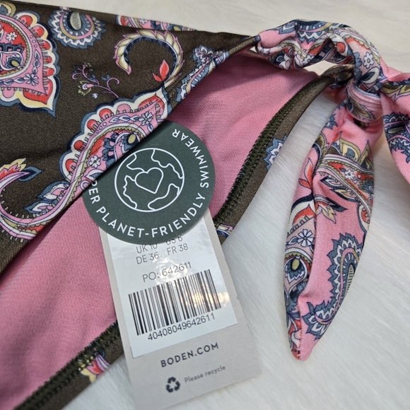 NWT Boden Bead Gather Bikini Bottom - Size 6 Pink and Gray paisley - Picture 3 of 5